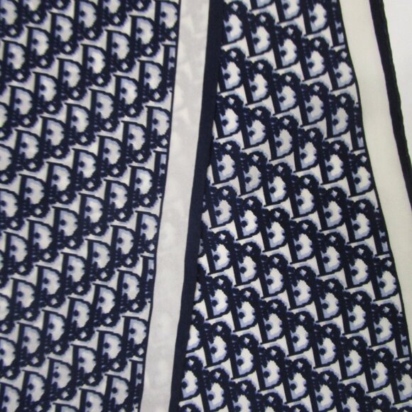 2 Silk Scarfs Logo Navy Oblong Rolled Hem French Designer - Picture 7 of 16